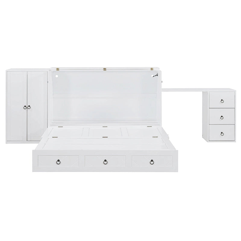 Letto a scomparsa matrimoniale con porta USB, ampio cassetto e combinazione guardaroba/scrivania