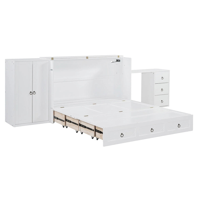 Letto a scomparsa matrimoniale con porta USB, ampio cassetto e combinazione guardaroba/scrivania