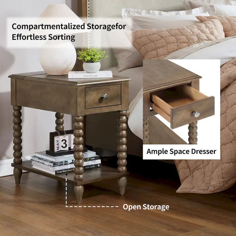 Tavolino in legno con cassetto e porta di ricarica USB