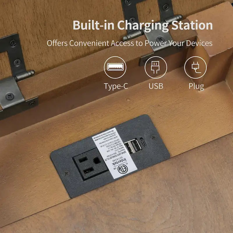 Tavolino in legno con cassetto e porta di ricarica USB