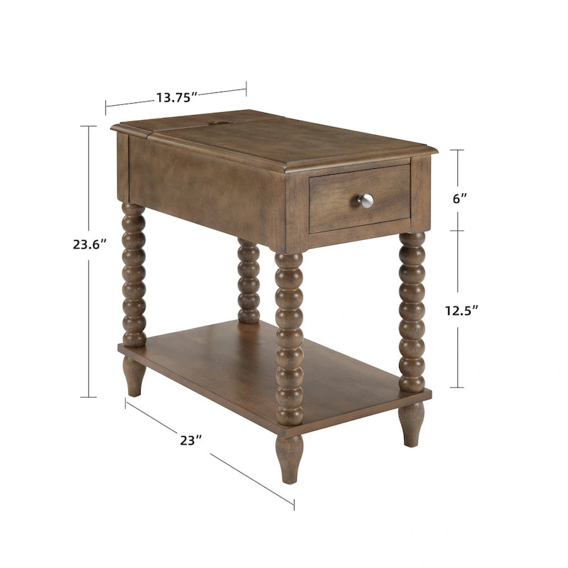 Tavolino in legno con cassetto e porta di ricarica USB