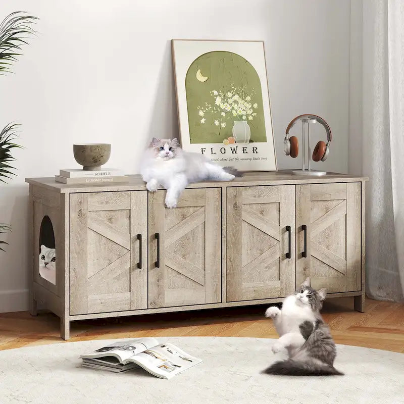 Mobile Cuccia per Gatti con Doppie Camere – Mobiletto in Legno