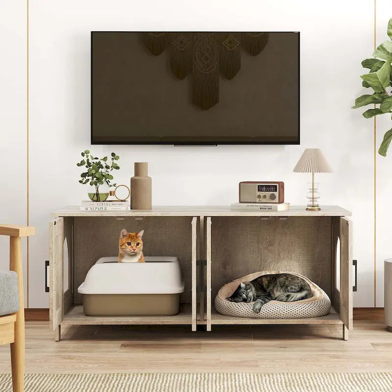 Mobile Cuccia per Gatti con Doppie Camere – Mobiletto in Legno