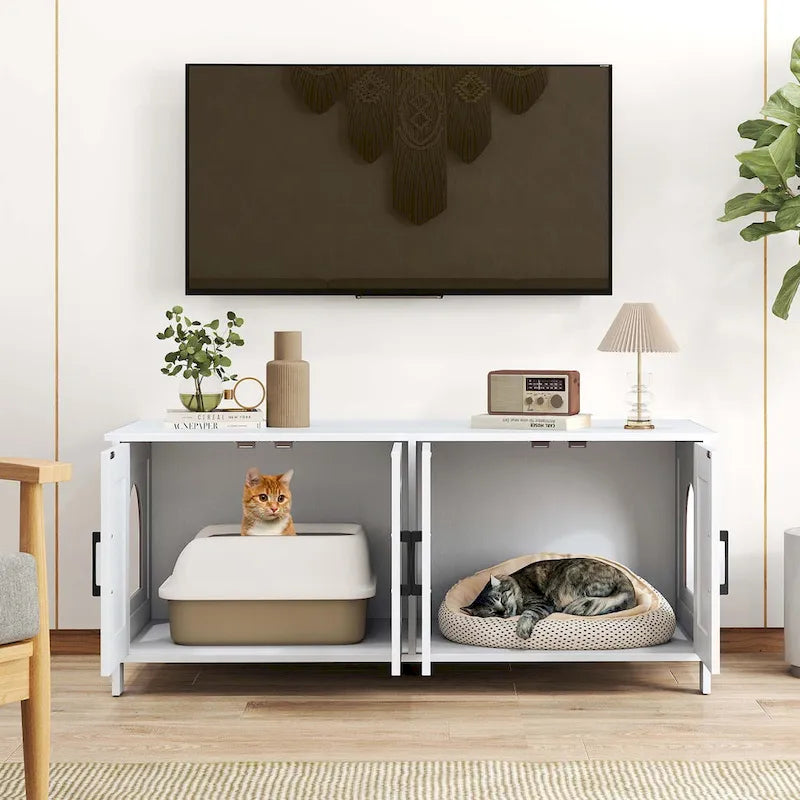 Mobile Cuccia per Gatti con Doppie Camere – Mobiletto in Legno