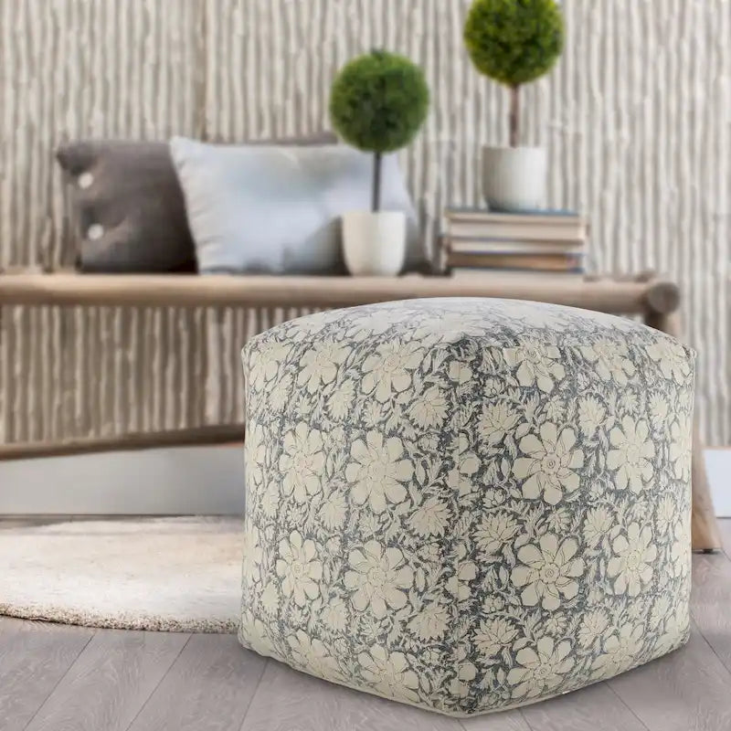 Pouf quadrato floreale – 50 cm, rivestimento in cotone