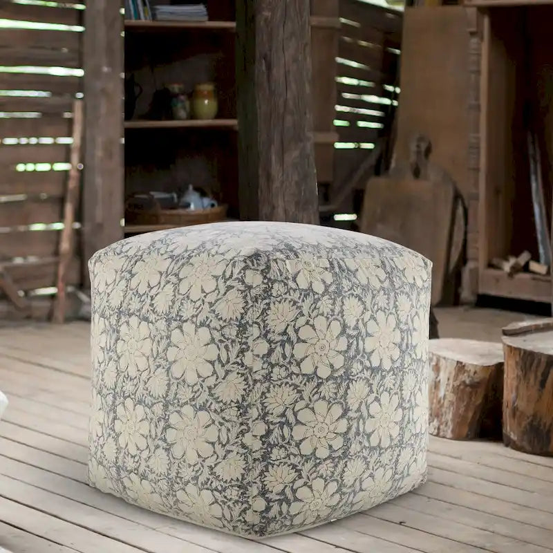 Pouf quadrato floreale – 50 cm, rivestimento in cotone