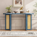 Consolle in rattan con ripiano ovale - Blu marino