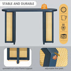 Consolle in rattan con ripiano ovale - Blu marino