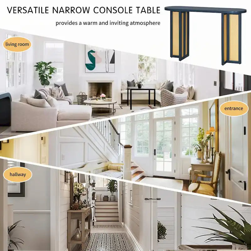 Consolle in rattan con ripiano ovale - Blu marino