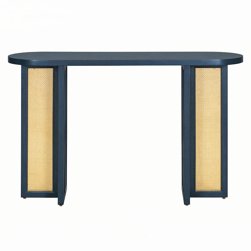 Consolle in rattan con ripiano ovale - Blu marino