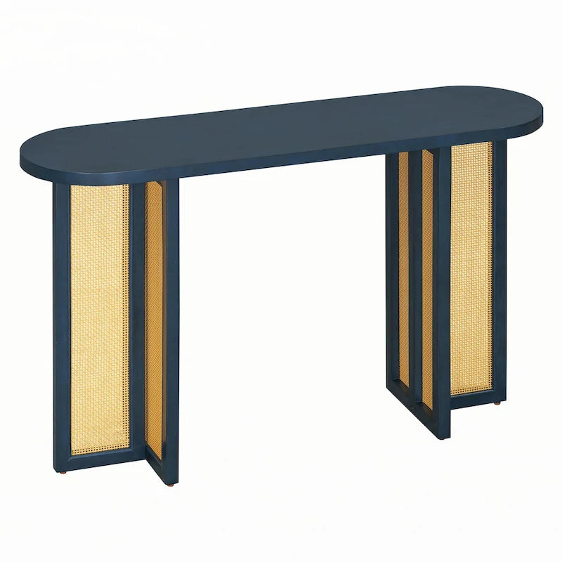 Consolle in rattan con ripiano ovale - Blu marino