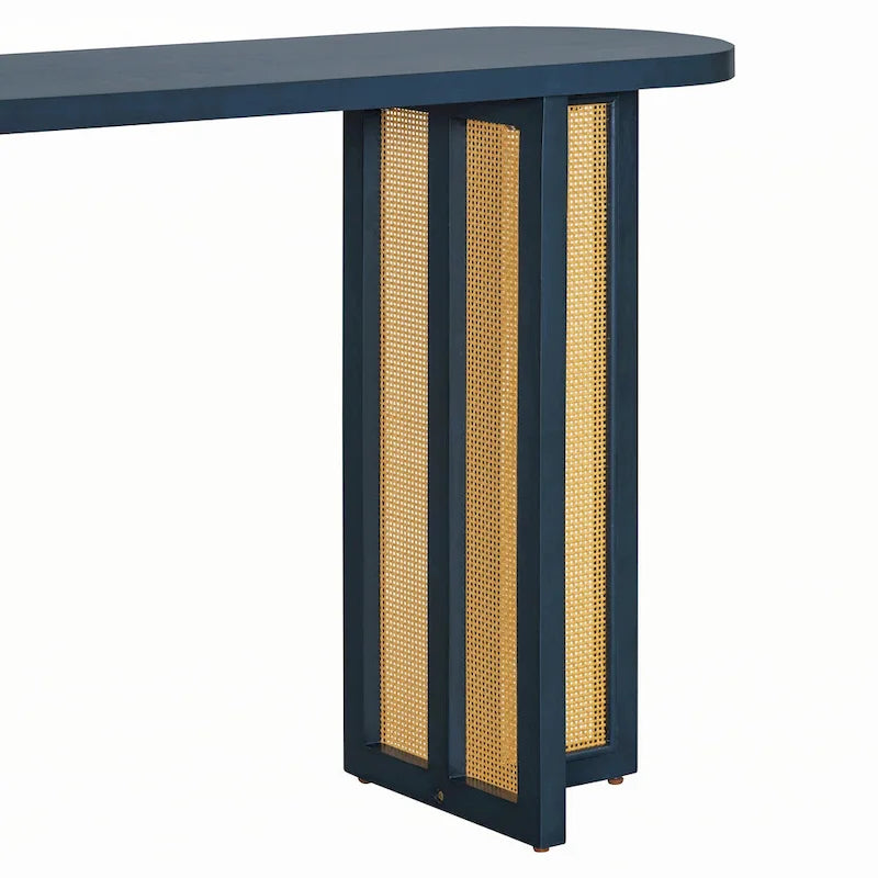 Consolle in rattan con ripiano ovale - Blu marino