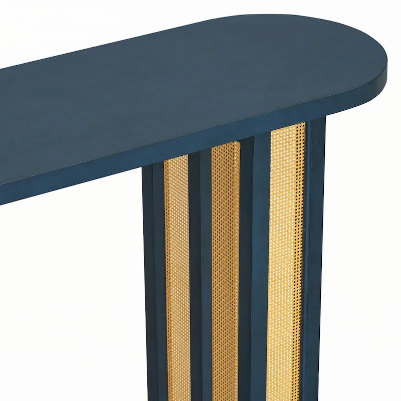 Consolle in rattan con ripiano ovale - Blu marino