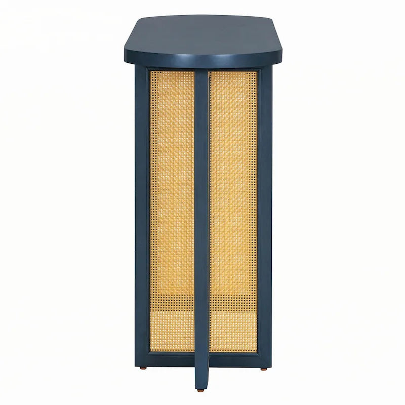 Consolle in rattan con ripiano ovale - Blu marino