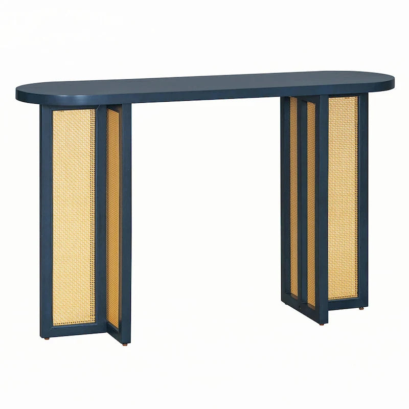 Consolle in rattan con ripiano ovale - Blu marino