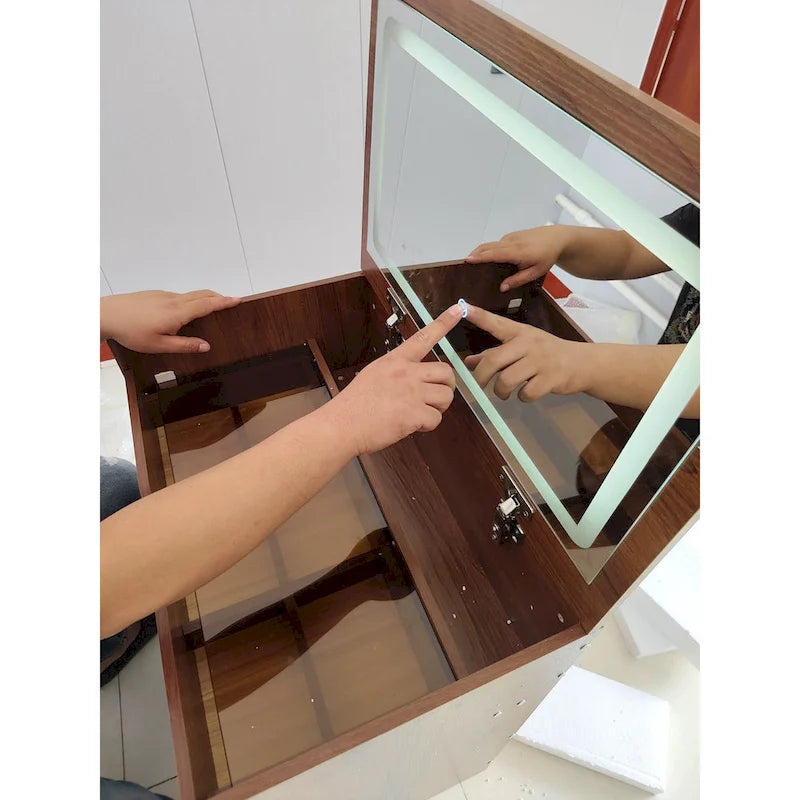 Set da tavolo per trucco con specchio illuminato, 3 cassetti e sgabello