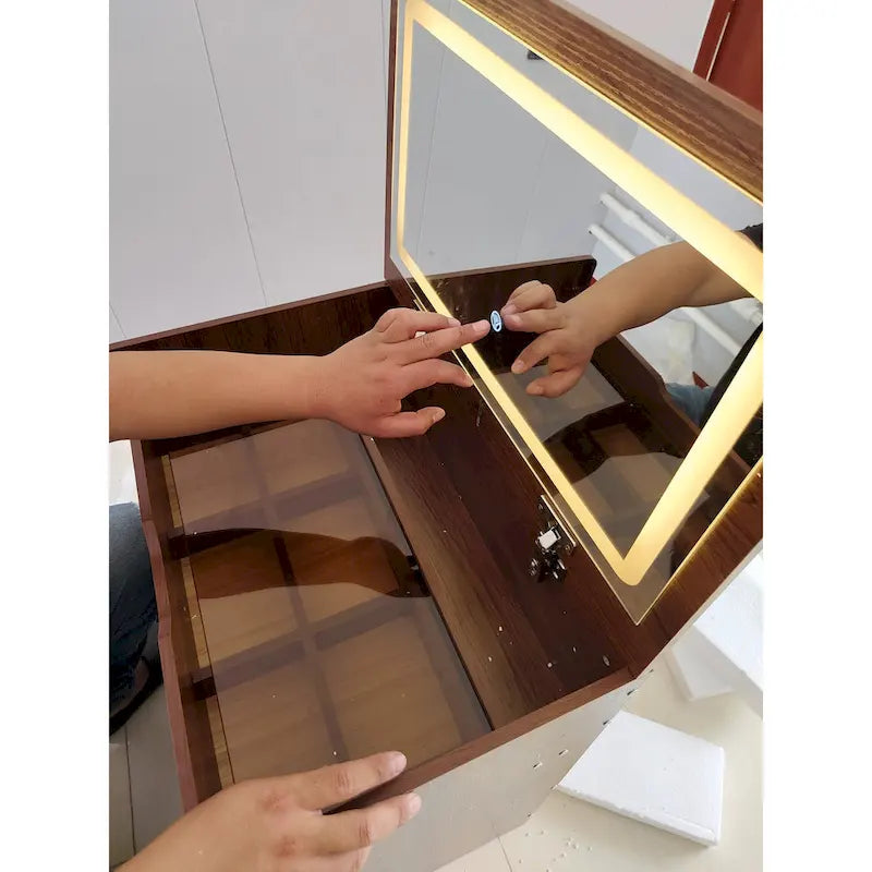 Set da tavolo per trucco con specchio illuminato, 3 cassetti e sgabello
