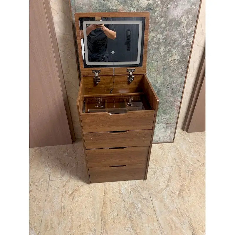 Set da tavolo per trucco con specchio illuminato, 3 cassetti e sgabello