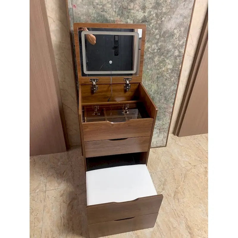 Set da tavolo per trucco con specchio illuminato, 3 cassetti e sgabello