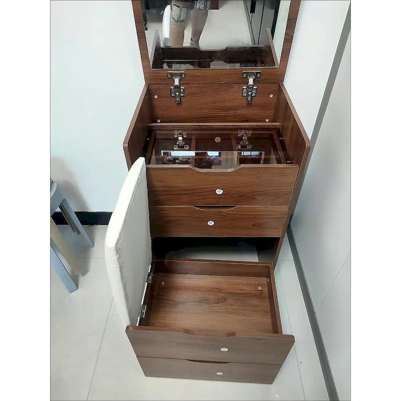 Set da tavolo per trucco con specchio illuminato, 3 cassetti e sgabello
