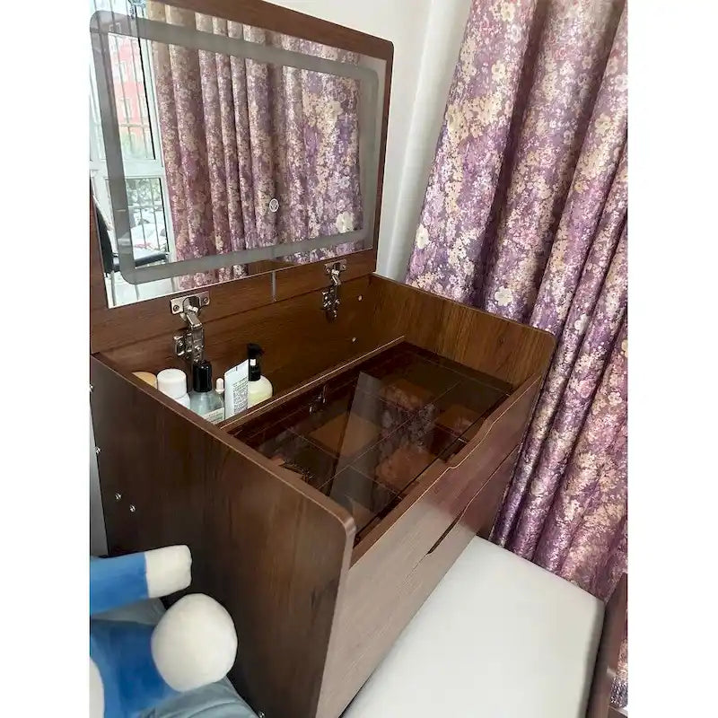 Set da tavolo per trucco con specchio illuminato, 3 cassetti e sgabello