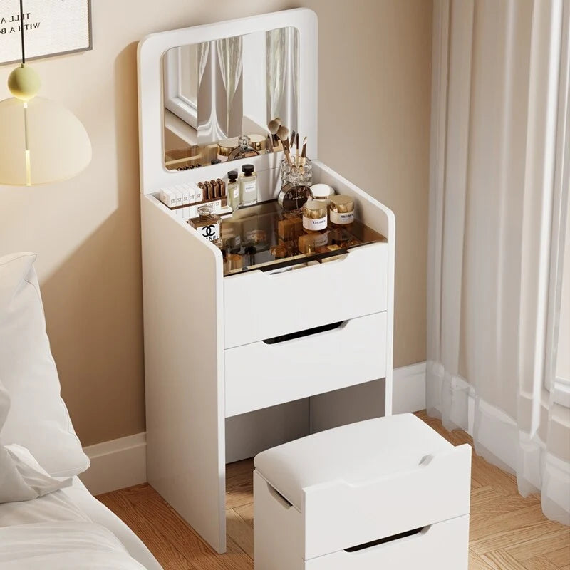 Set da tavolo per trucco con specchio illuminato, 3 cassetti e sgabello