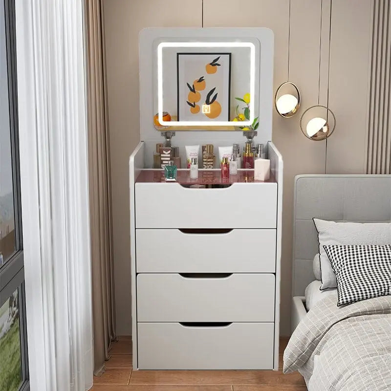 Set da tavolo per trucco con specchio illuminato, 3 cassetti e sgabello