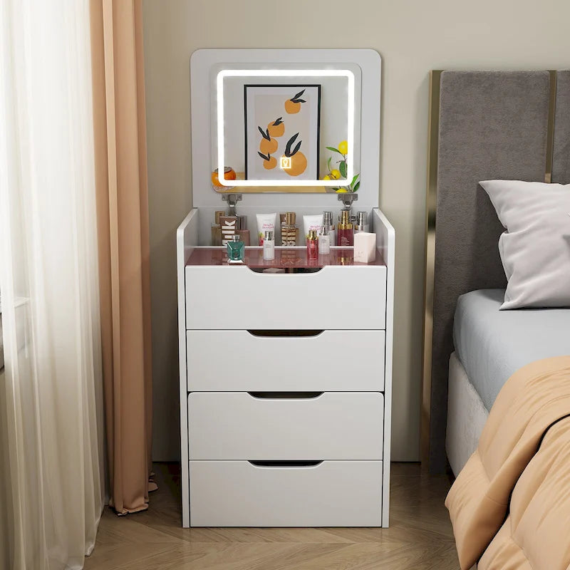 Set da tavolo per trucco con specchio illuminato, 3 cassetti e sgabello