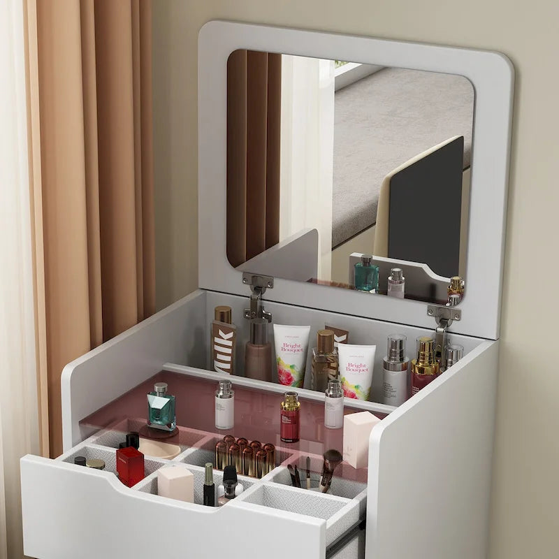 Set da tavolo per trucco con specchio illuminato, 3 cassetti e sgabello