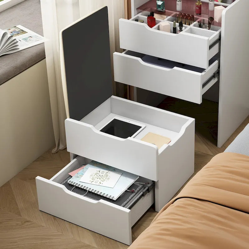 Set da tavolo per trucco con specchio illuminato, 3 cassetti e sgabello