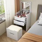 Set da tavolo per trucco con specchio illuminato, 3 cassetti e sgabello