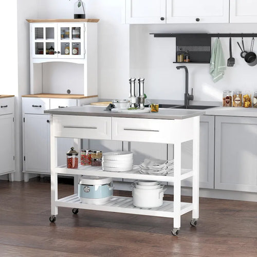 Isola da Cucina a 3 Livelli con Piano in Acciaio Inox