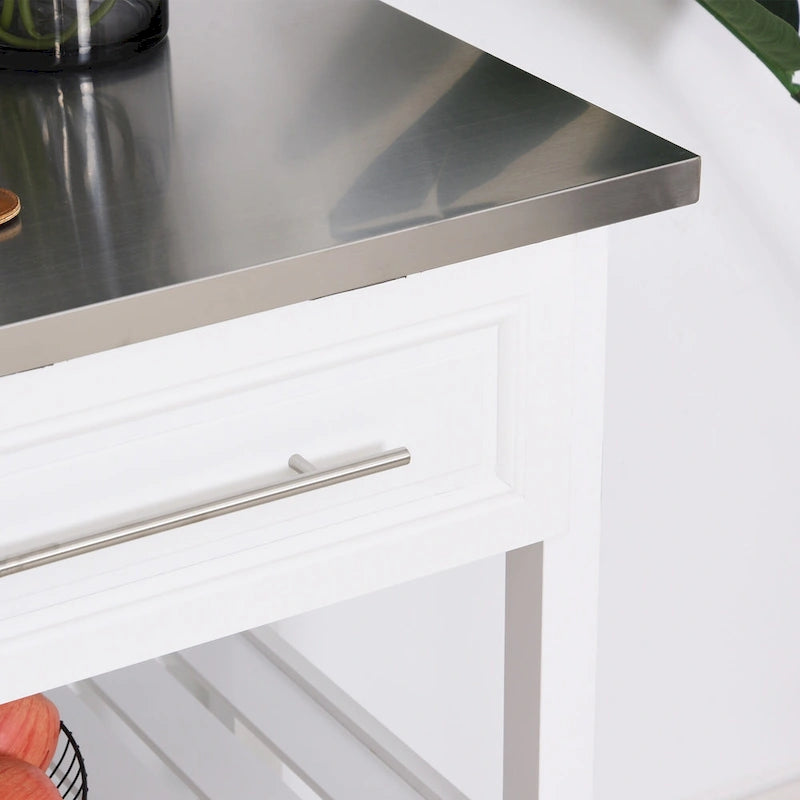 Isola da Cucina a 3 Livelli con Piano in Acciaio Inox