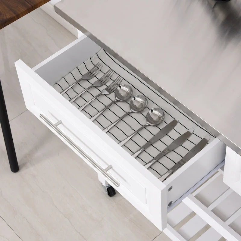 Isola da Cucina a 3 Livelli con Piano in Acciaio Inox