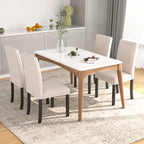 Set di 4 sedie da pranzo imbottite con schienale alto e gambe in legno massello