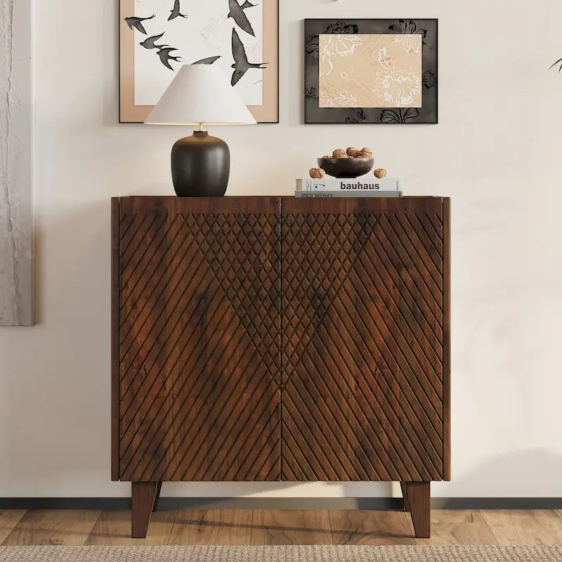 Mobiletto contenitore in legno di mango con ripiano regolabile e due ante