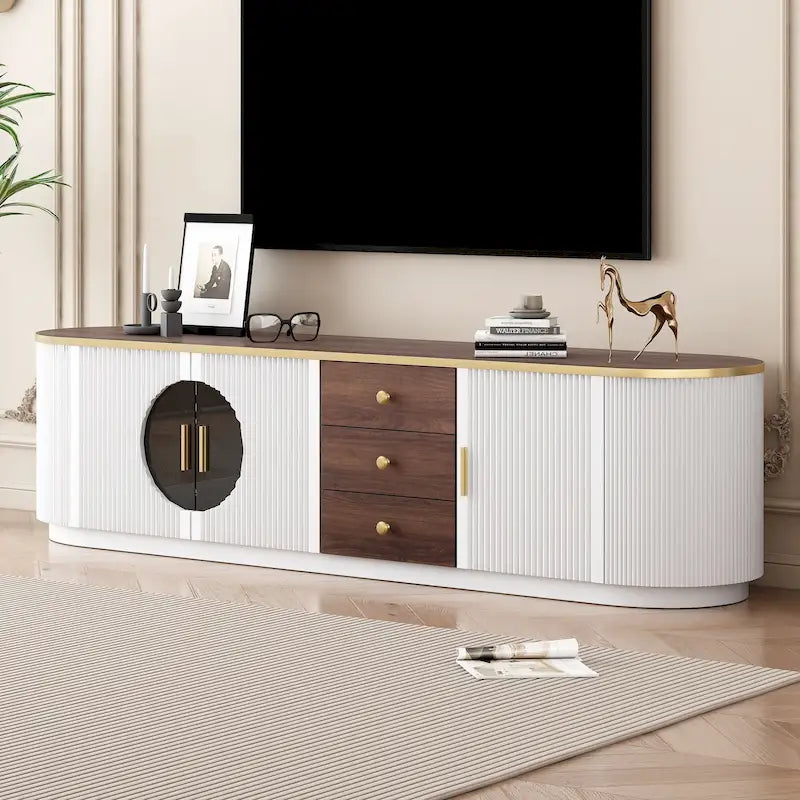 Mobile TV da 70,8" con 3 cassetti, 2 armadietti con anta in vetro e gestione cavi
