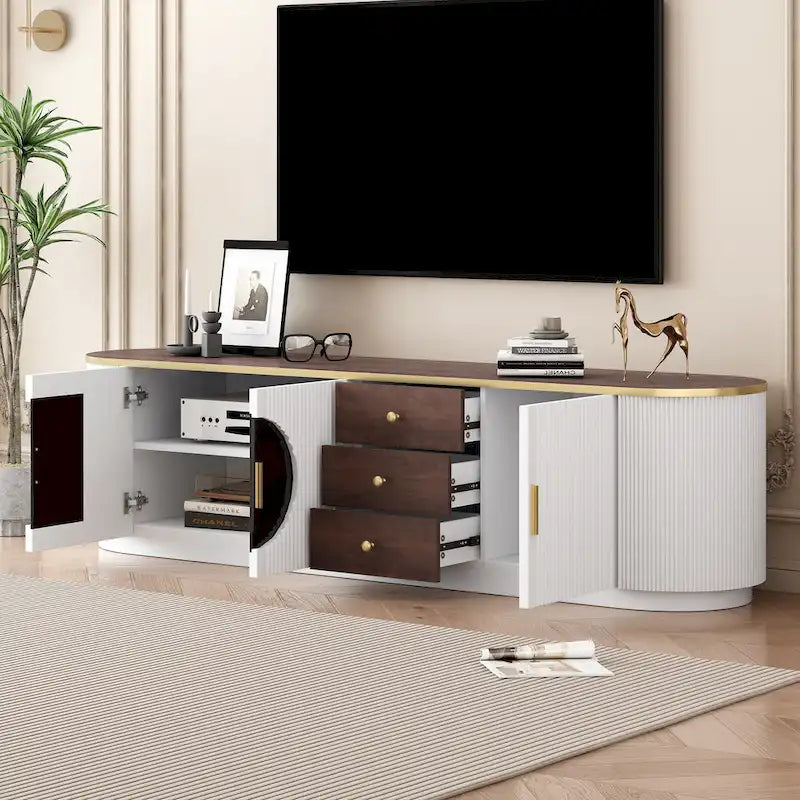 Mobile TV da 70,8" con 3 cassetti, 2 armadietti con anta in vetro e gestione cavi