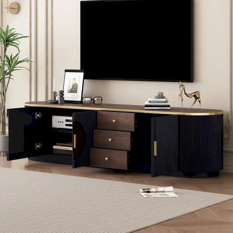 Mobile TV da 70,8" con 3 cassetti, 2 armadietti con anta in vetro e gestione cavi