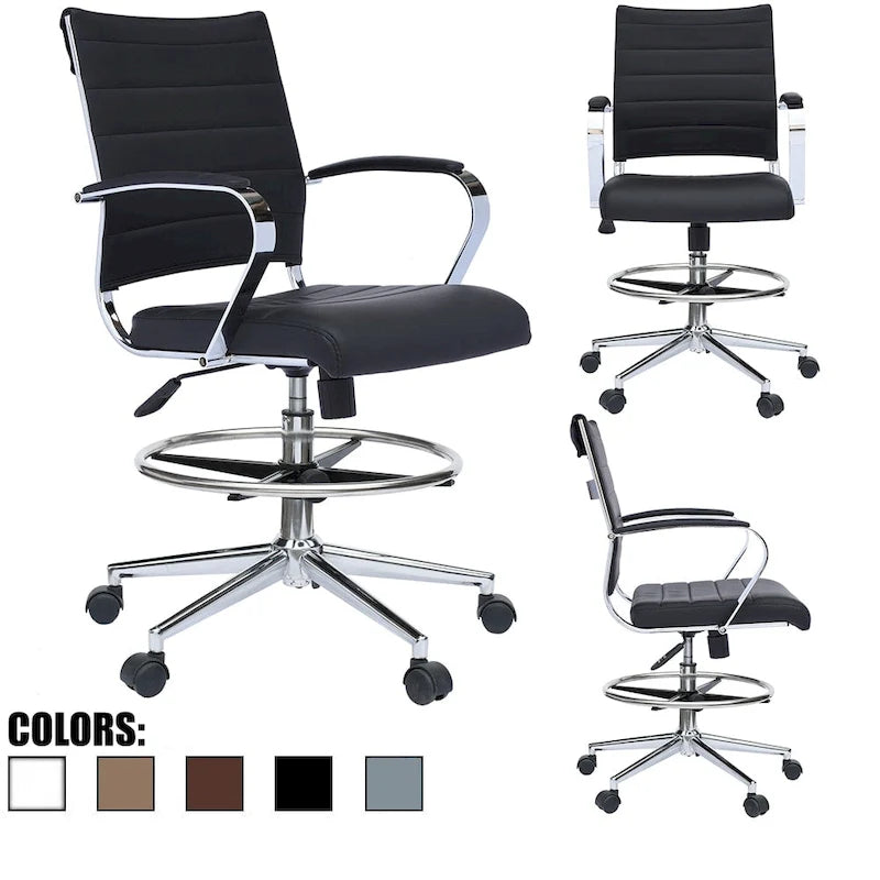 Sedia girevole da bancone altezza media con sedile in pelle PU