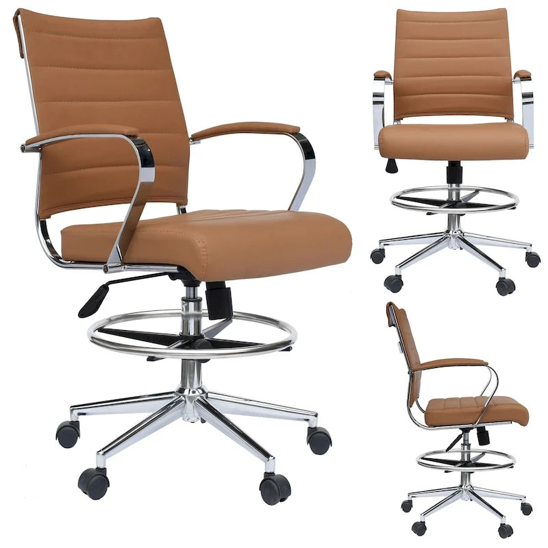 Sedia girevole da bancone altezza media con sedile in pelle PU
