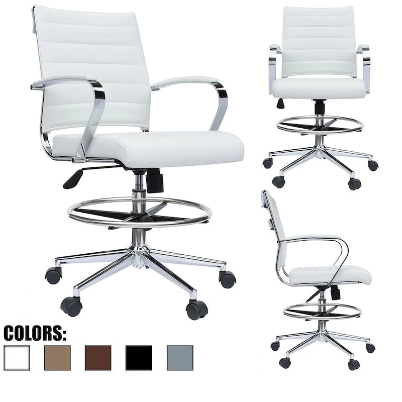 Sedia girevole da bancone altezza media con sedile in pelle PU