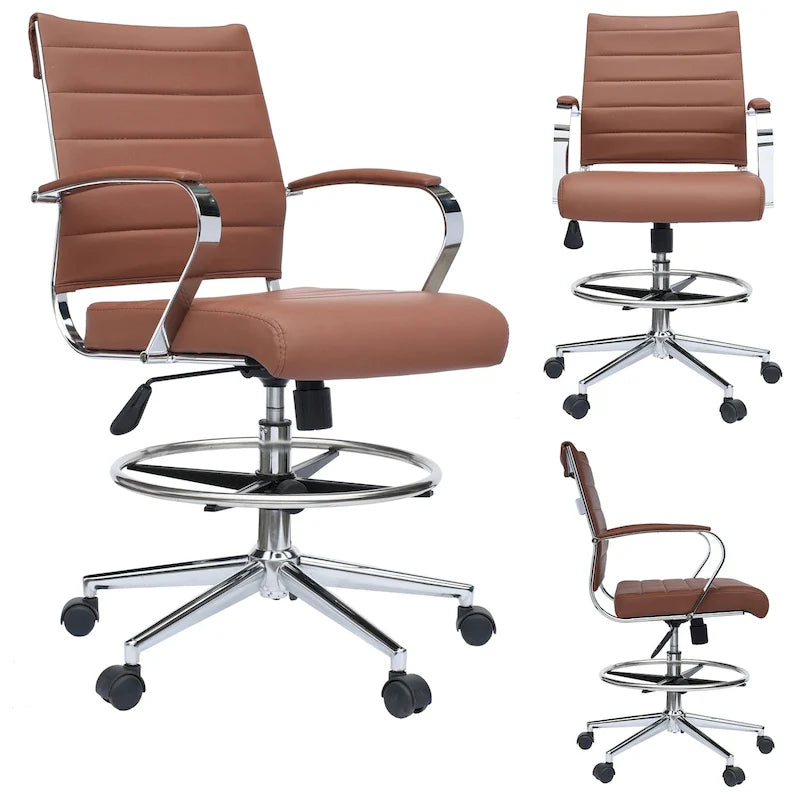 Sedia girevole da bancone altezza media con sedile in pelle PU