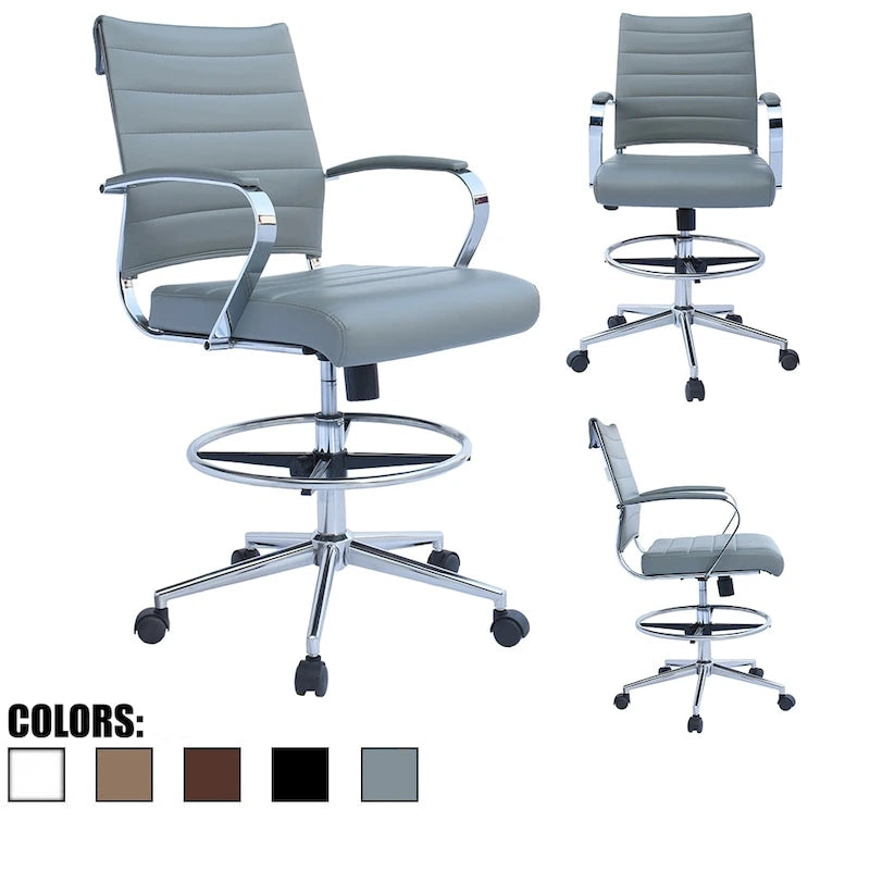 Sedia girevole da bancone altezza media con sedile in pelle PU