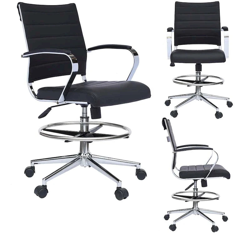 Sedia girevole da bancone altezza media con sedile in pelle PU