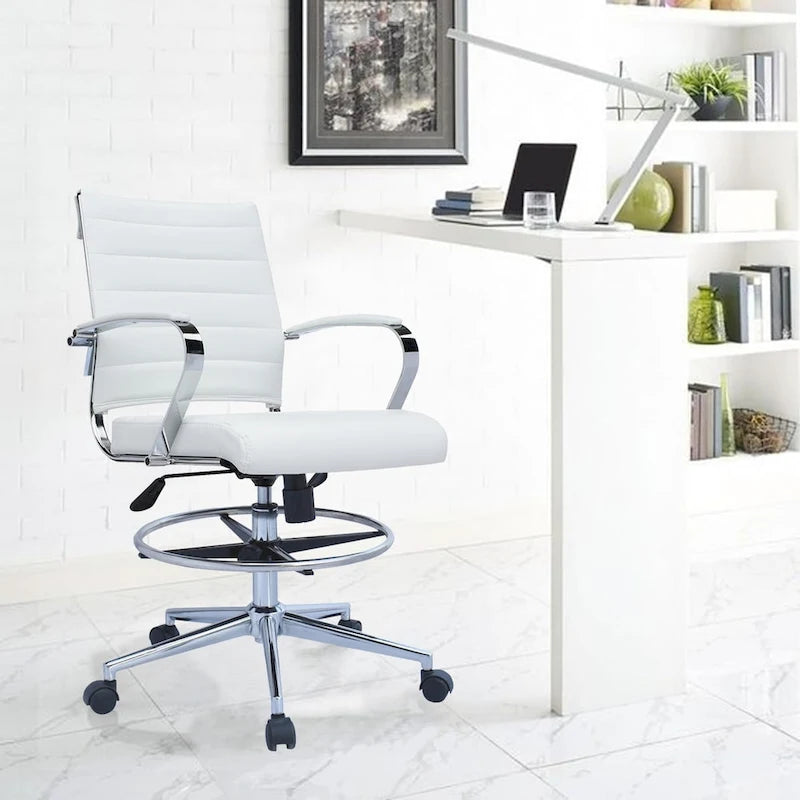 Sedia girevole da bancone altezza media con sedile in pelle PU