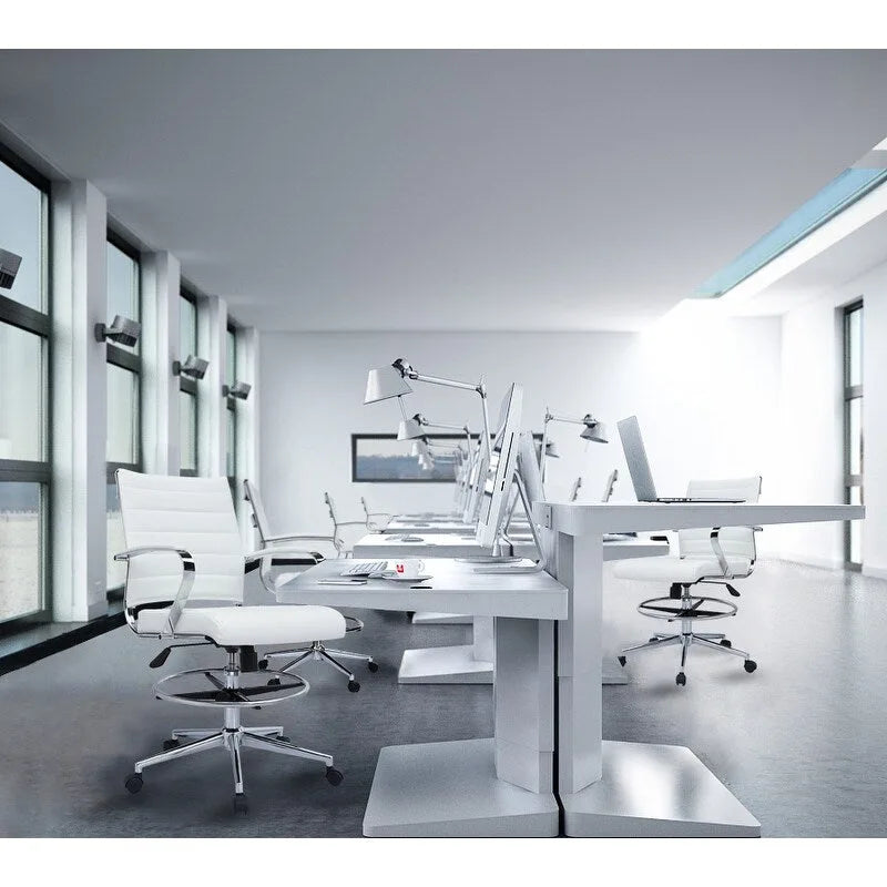 Sedia girevole da bancone altezza media con sedile in pelle PU