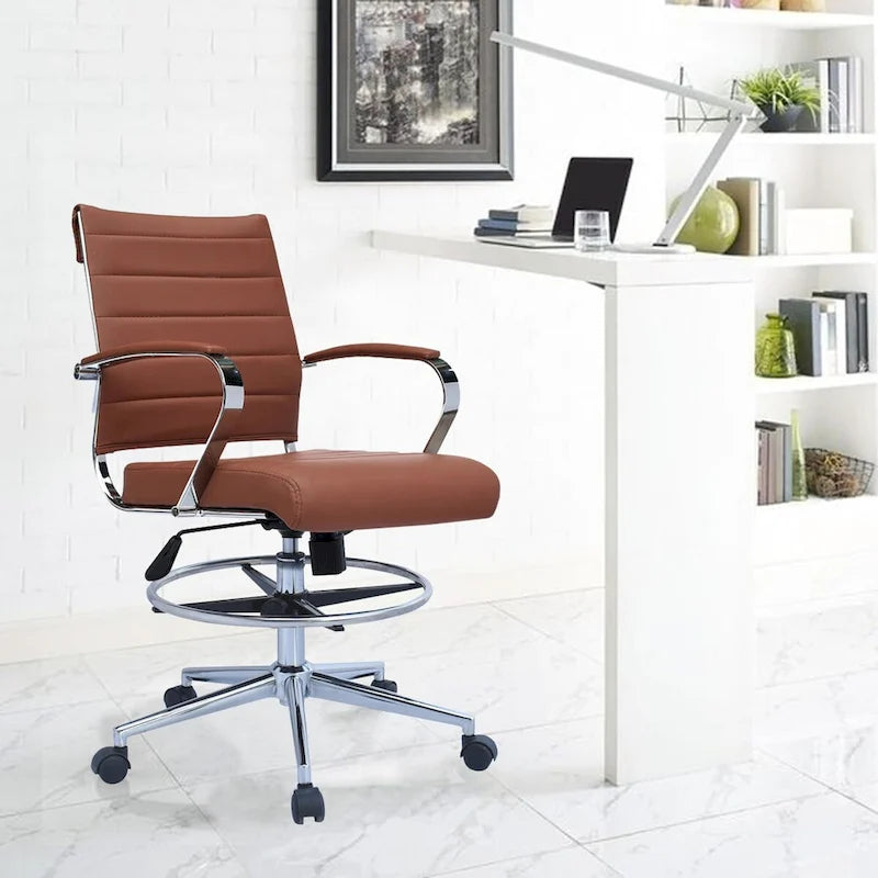 Sedia girevole da bancone altezza media con sedile in pelle PU
