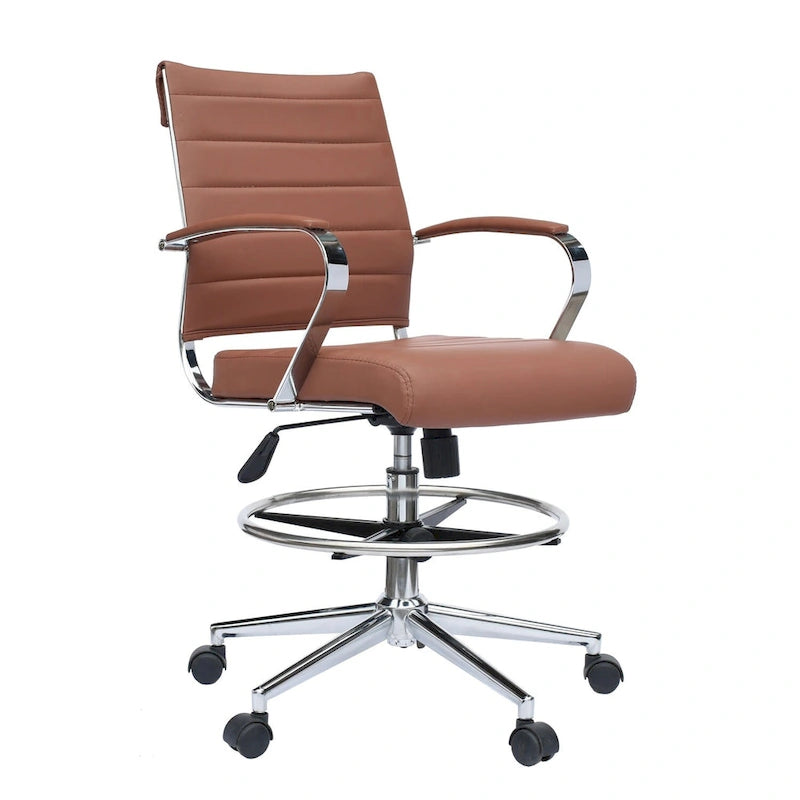 Sedia girevole da bancone altezza media con sedile in pelle PU