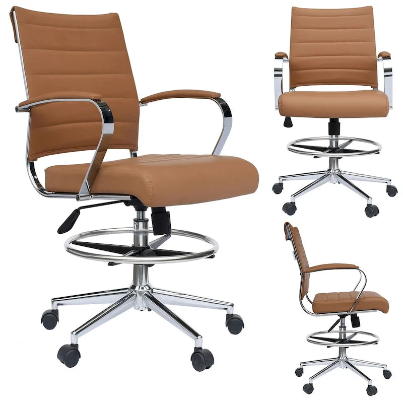 Sedia girevole da bancone altezza media con sedile in pelle PU